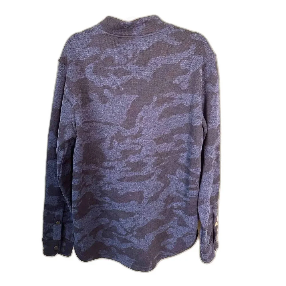 Levi’s Mens Large Blue Camo Snap Front Knit Bomber Jacket Sweater Fleece L